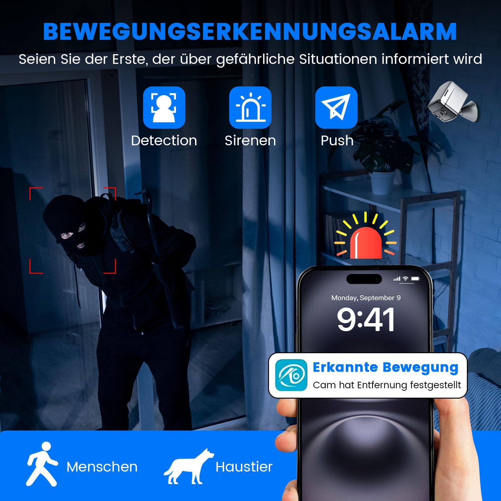 Mini Caméra, 2K HD Caméra Surveillance WiFi Interieur/Extérieur avec Vision Nocturne, Mini Camera Espion Sans Fil - 130° Grand Angle & Détection Intelligente de Mouvement AI, 21 Jours de Batterie