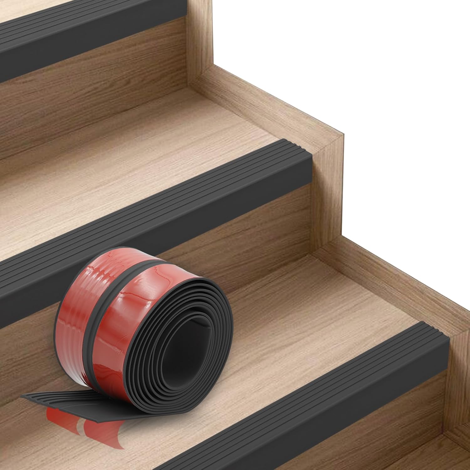 Non-Slip Step Edge Protector, Vinyl Stair Nosing-Self-Adhesive Anti-Slip Stair Nose Edging Trim, Stairway Nose Molding & Nosing Strip for High Traffic-Safety, Indoor-Outdoor Use(Light Brown 2"×2",20Ft
