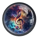 KikandKo 4 Pack Black Drawer Pulls Knobs, Galaxy Music Note Cabinet Knobs Round Crystal Glass Dresser Knobs for Kitchen Bathroom Hardware