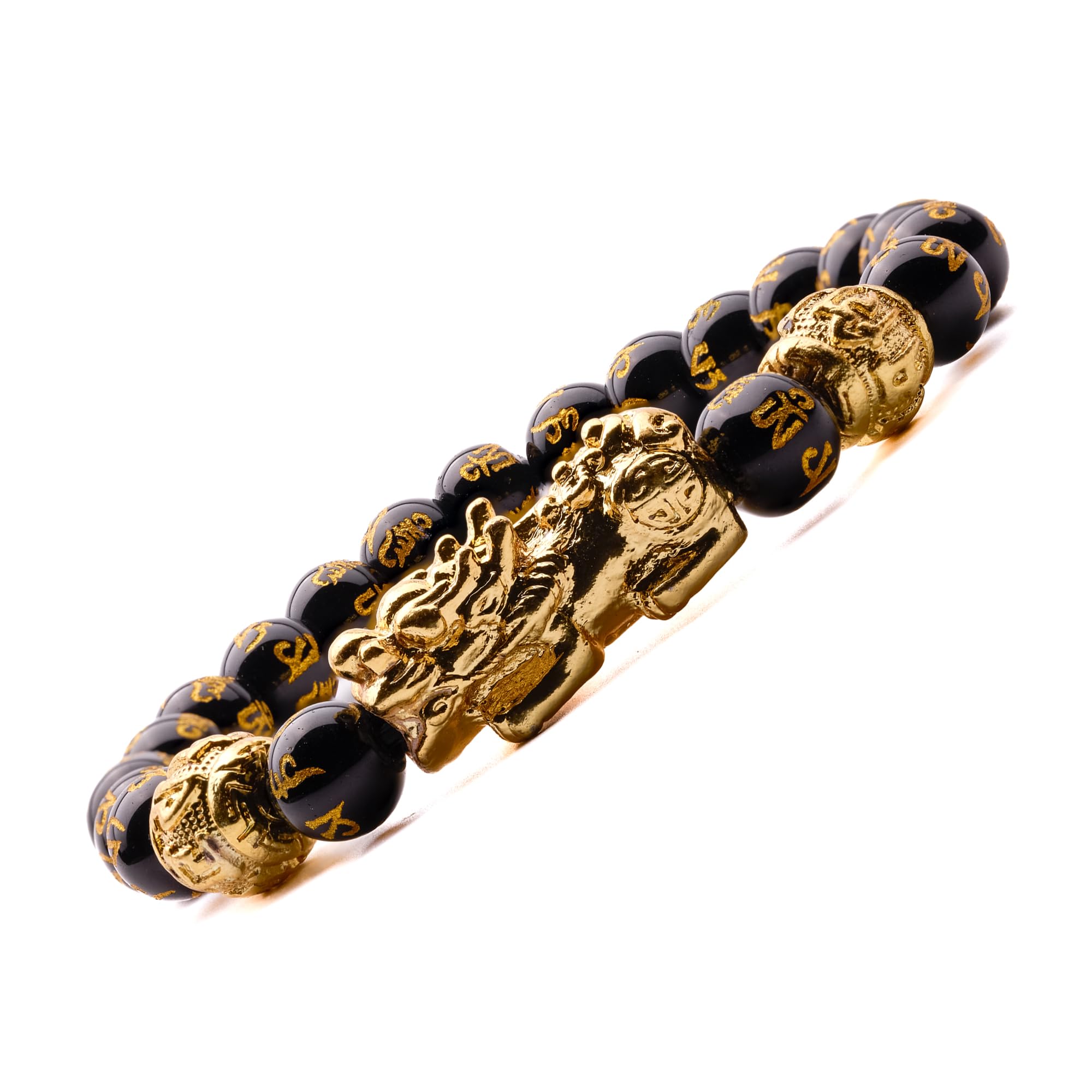 Plus ValueFeng Shui Black Obsidian Pixiu Wealth Bracelet for Men & Women Reiki Chakra Crystals Healing (8mm Beads, Jute Bag)