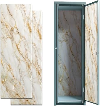 2 Pcs Locker Magnetic Wallpaper Realistic Liquid Marble Gold 12" x 36" Wall Magnetic Sticker Removable Locker Accessories Decor Easy Assembly for Classroom School