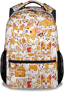 Mercuryelf Corgi Backpack for Girls Boys, 16 Inch Yellow Backpacks for School, Cute Lightweight Bookbag for Kids