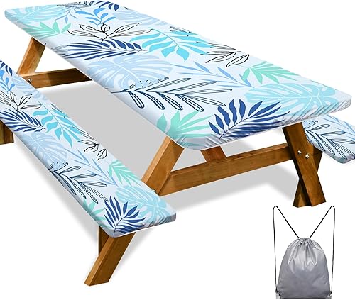 Miniatura 140 de Play Tailor - Mantel para mesa de pícnic con cubiertas para bancas, impermeable y a prueba de viento con bolsa de cordón, ajustable a mesas y bancas