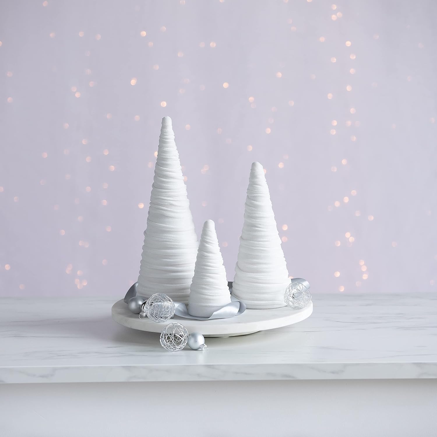 Your Heart's content, Set of 3 Velvet Trees, Winter Decor, Modern Farmhouse, Minimalist Decor, Tree Figurines(Winter White) : Handmade Products