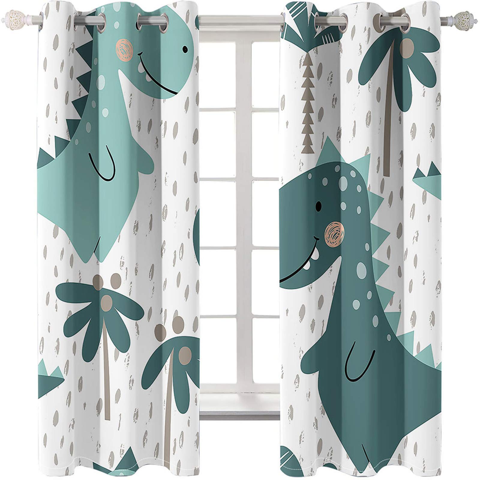 Rideaux Occultants Thermiques 140X160cm à Motif Dinosaure - Design Moderne Animal de Dessin Animé pour Chambre Ado et Enfant avec Oeillets