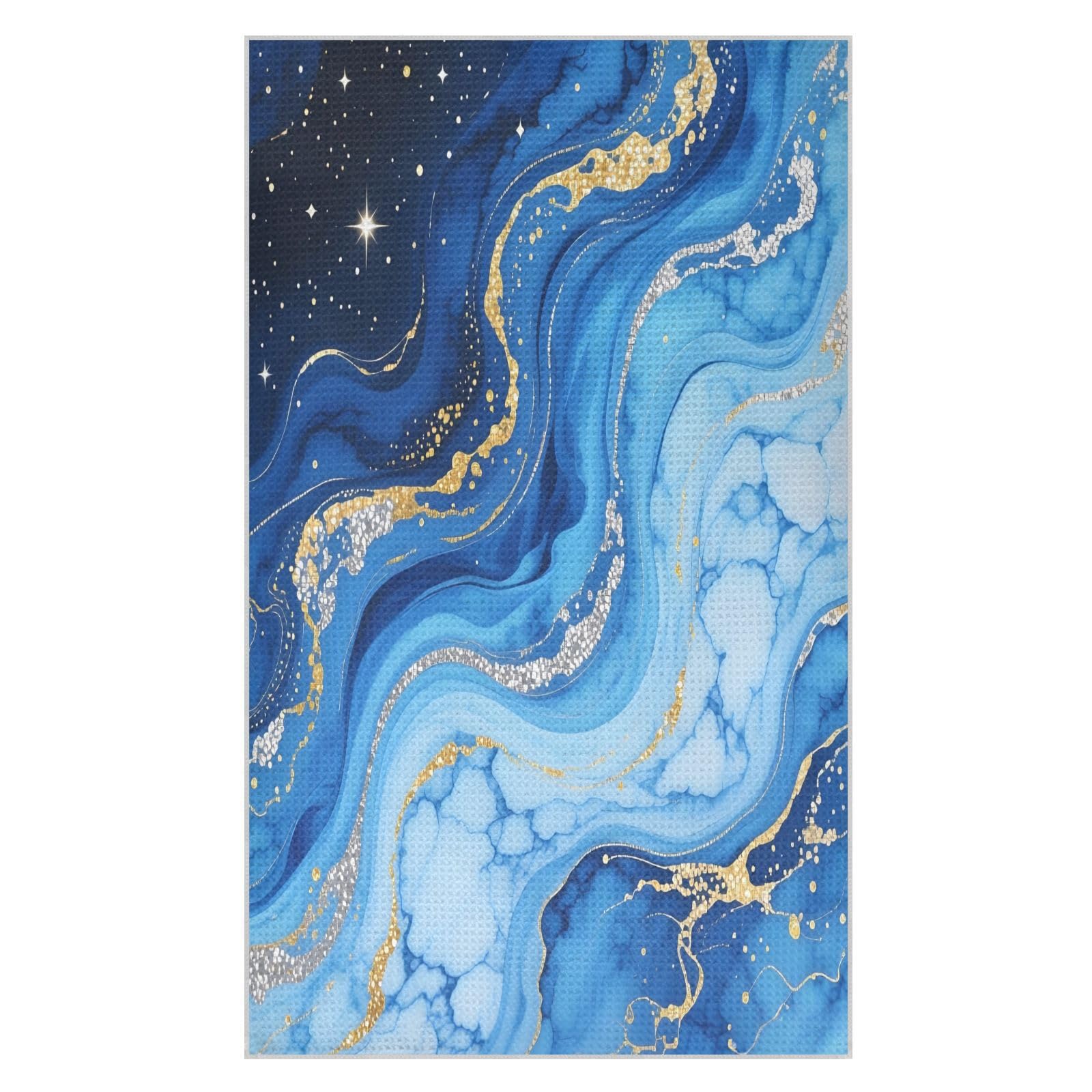 Lyeorm Blue Gold Abstract Swirling Waffle Weave Kitchen Towels 18x30 Inch Soft Absorbent Microfiber Dish Cloths