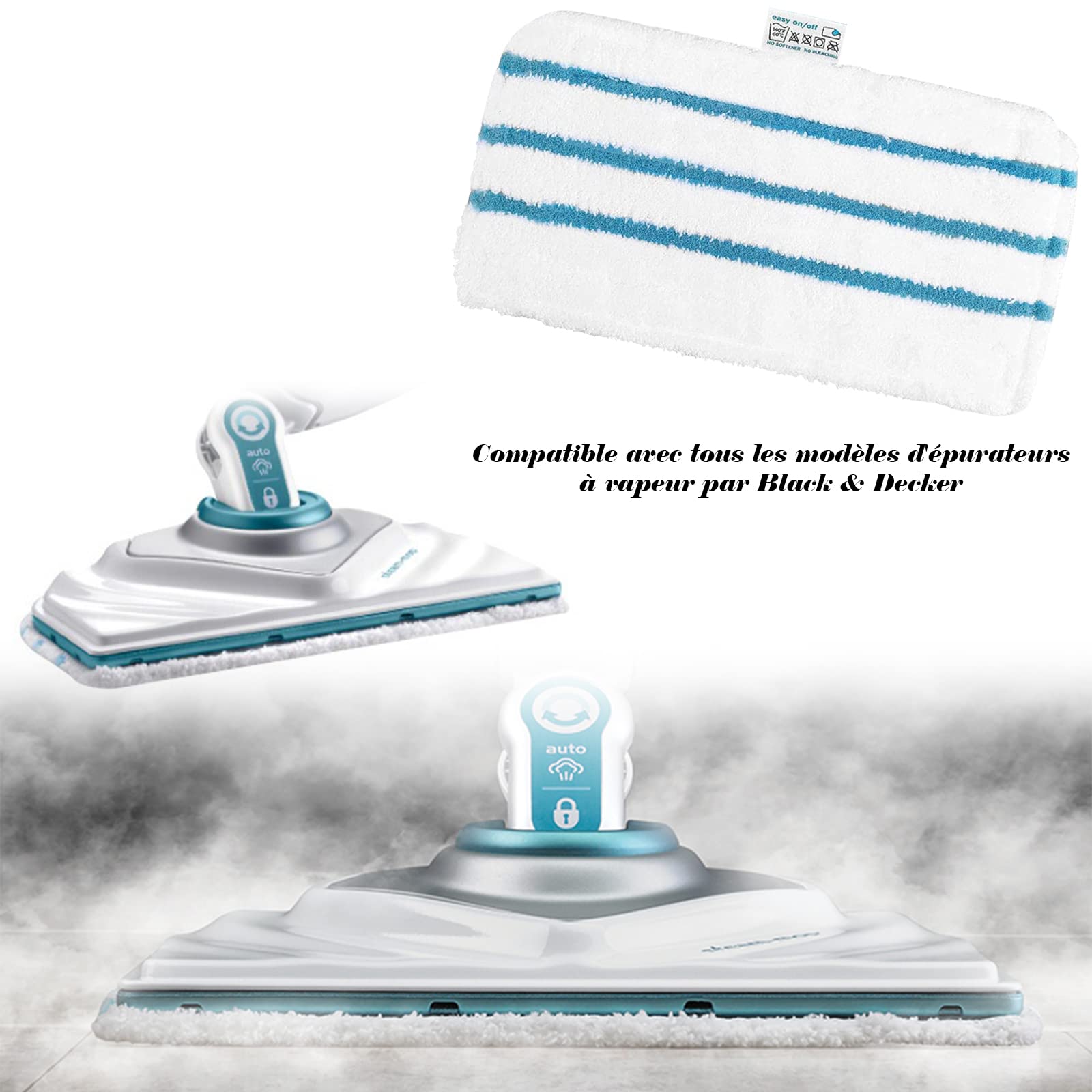 4 Lingettes pour Black et Decker Balais Vapeur FSMP20 Remplacement pour Steam Mop FSM1630 Accessoires pour Black et Decker Nettoyeur Vapeur Alternative à FSM1616 FSMH13E5 FSM1321 FSM1605