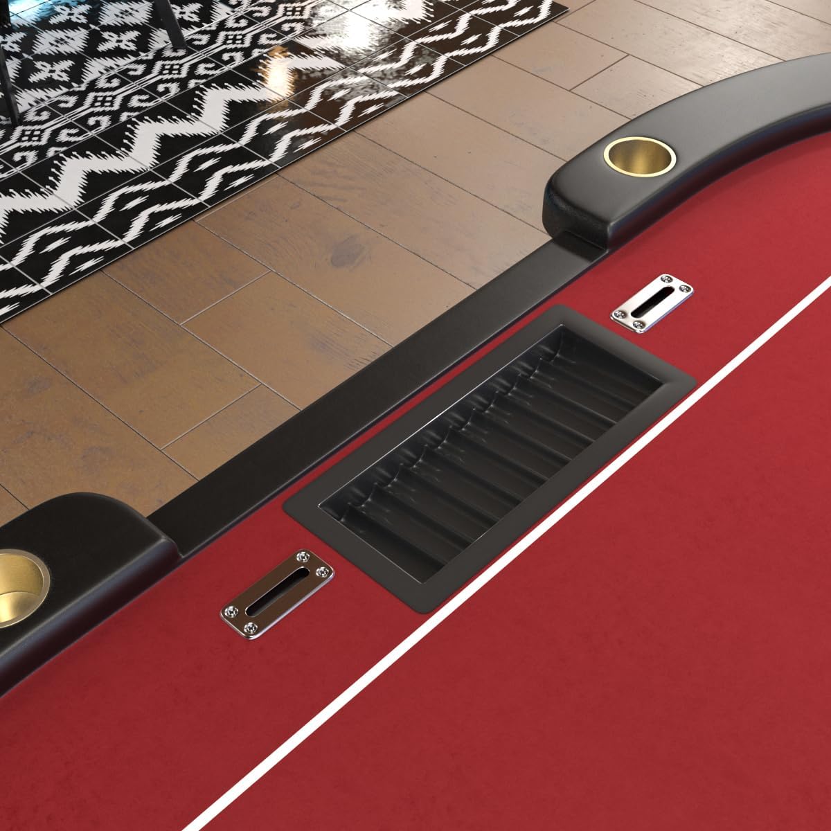 96" Poker Table for Texas Holdem Casino Game Premium Oval with Waterproof Felt Cup Holders Chips Tray Drop Box Red