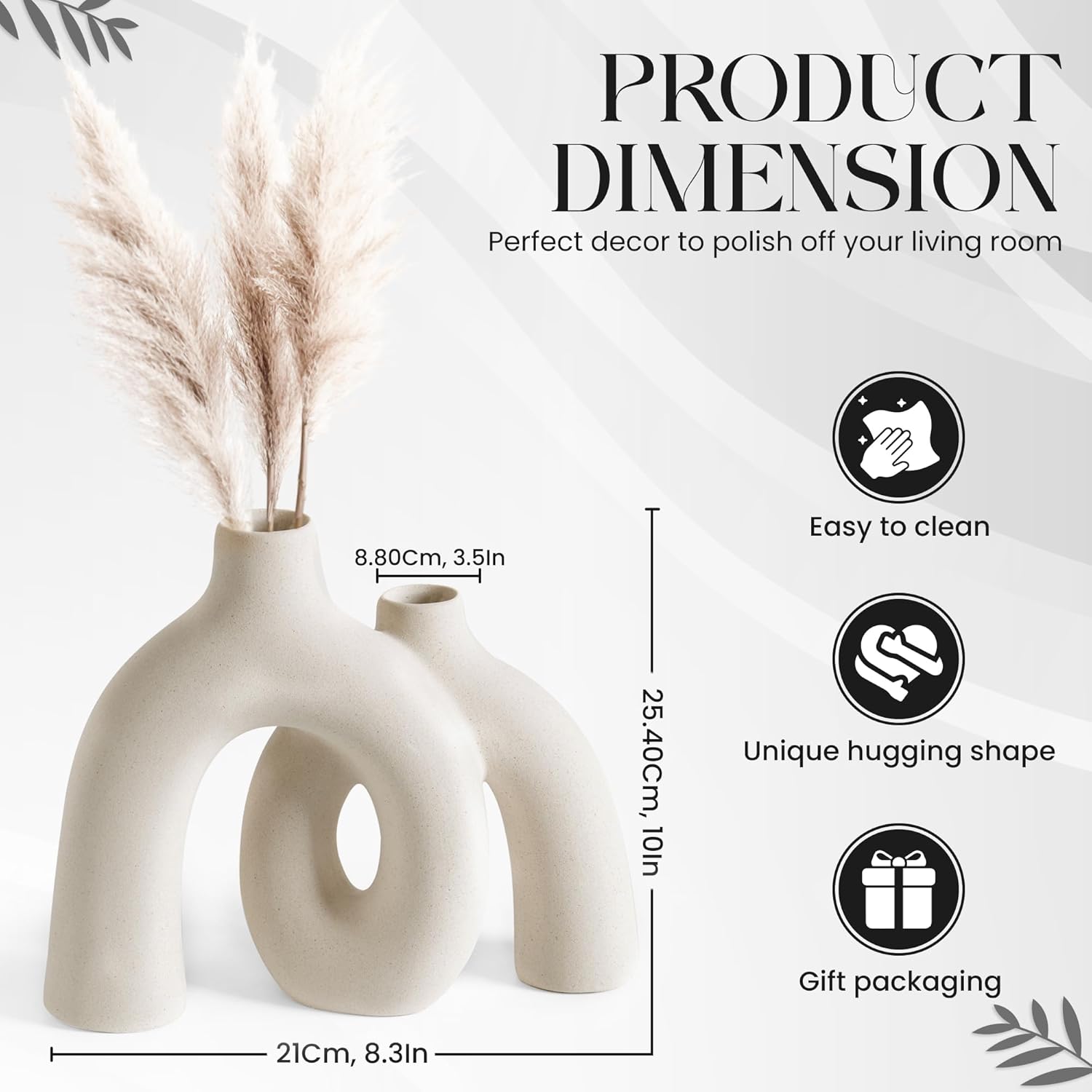 Ceramic Hug Vase (Creamy White) Modern Donut Style Hugging Vases for Flowers Minimalist Decor – Hollow Ceramic Waterproof Home Decor Vases for Living Room, Bed Room, Book Shelf, Entryway, Table - Image 2