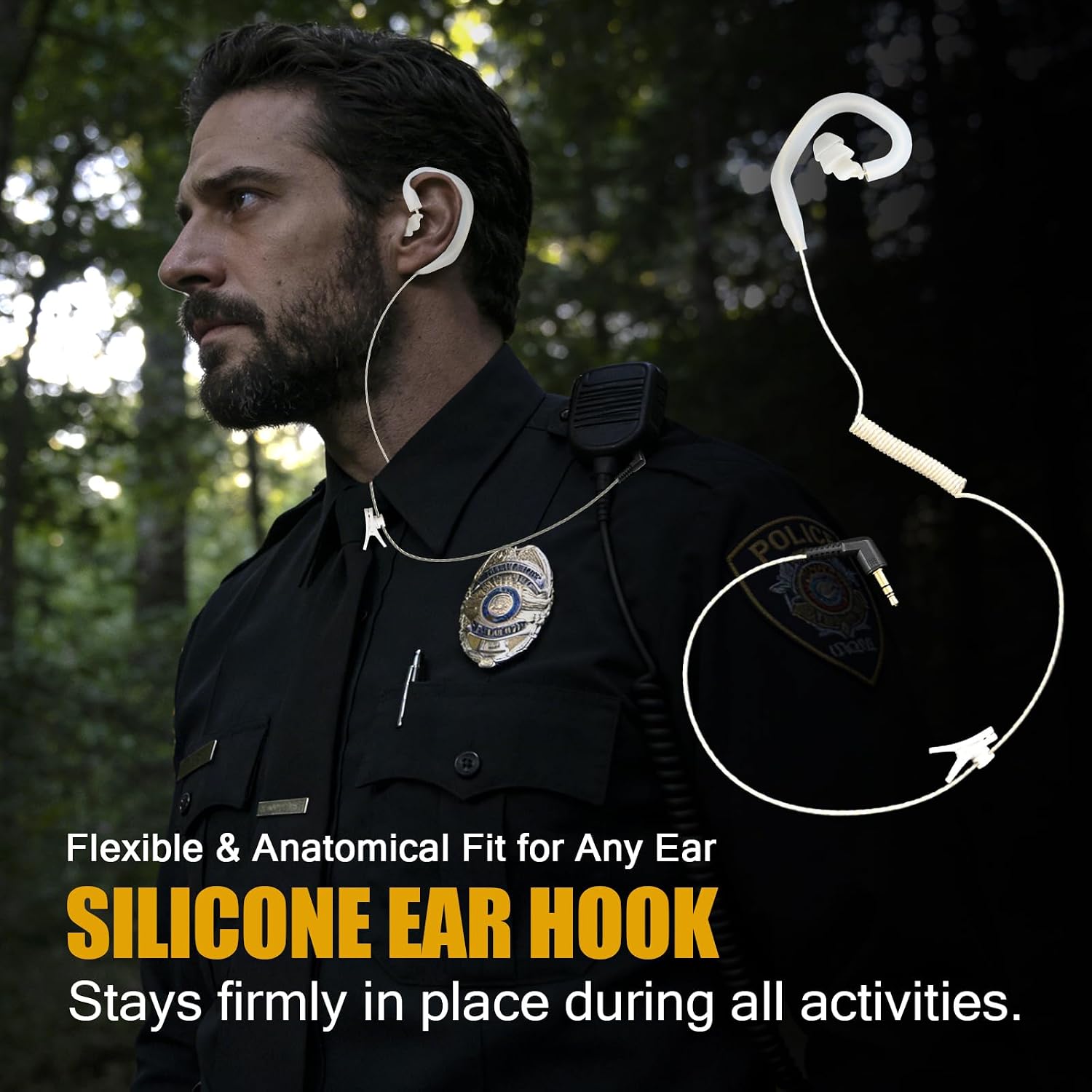 3.5mm Police Listen Only Earpiece, Covert High Definition, Single Ear, Low Profile Durable Cabling, Coiled Cord