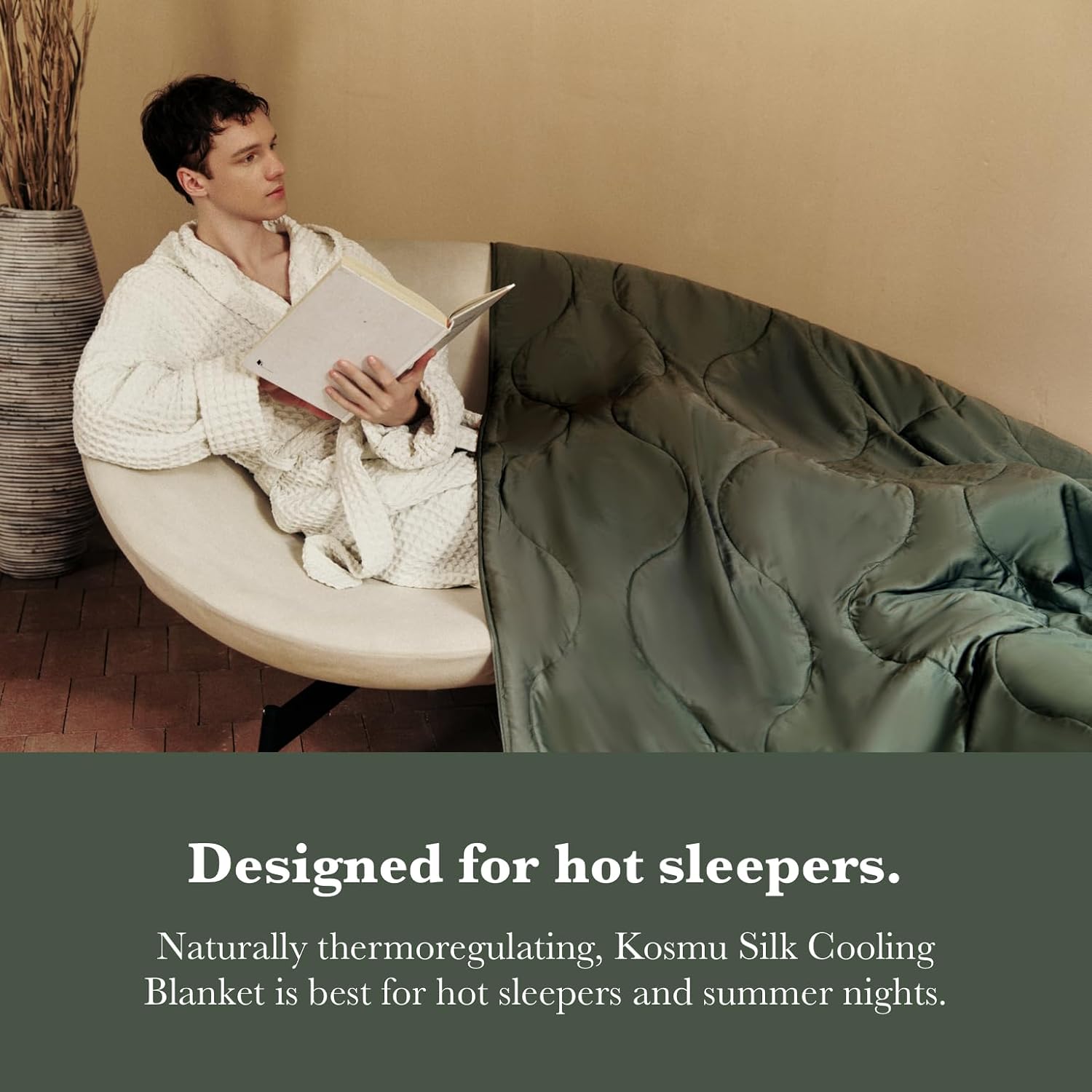 Silk Comforter King Size | 100% Mulberry Silk Fill with Organic Bamboo Viscose Shell | Summer Cooling Blanket for Hot Sleepers, Lightweight Breathable All-Season Bedding (Olive, 104"x90")