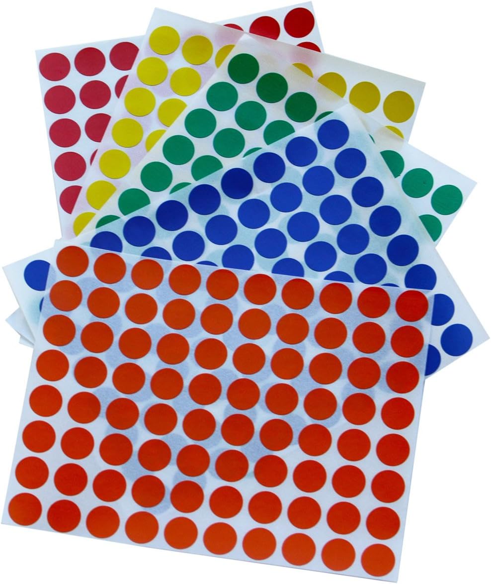 Color Coding Labels Dot Stickers 1/2 Inch - 1200 Per Color Adhesive Dots Sticker, Blue, Green, Orange, Red, and Yellow 6000 Pack by Royal Green