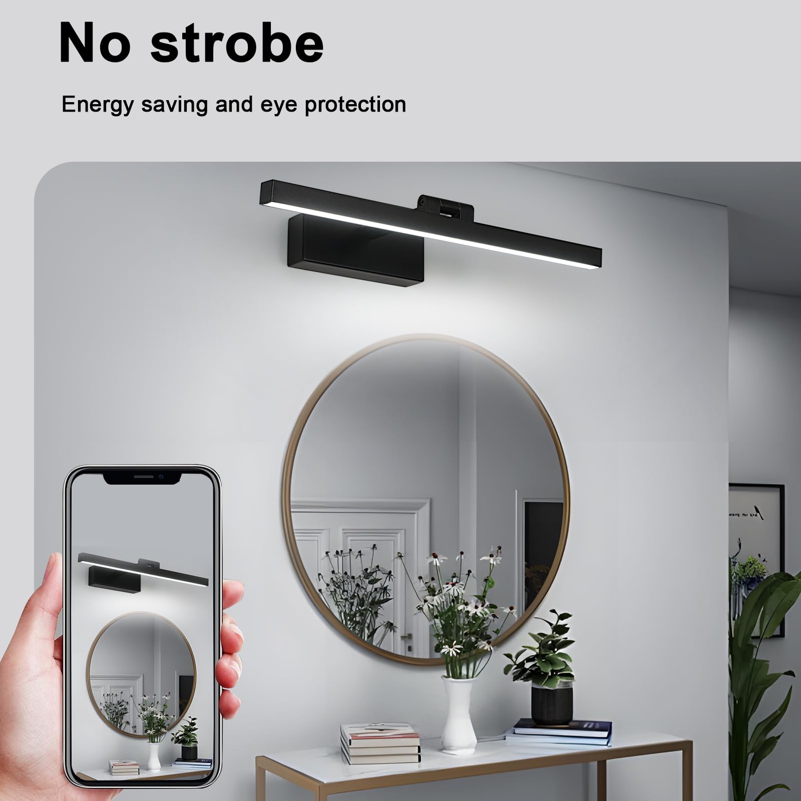 Applique Murale LED Noire Pour Salle De Bain - 40 Cm, 7W, 770 Lm, 4000K - À Fixer Au-dessus Du Miroir