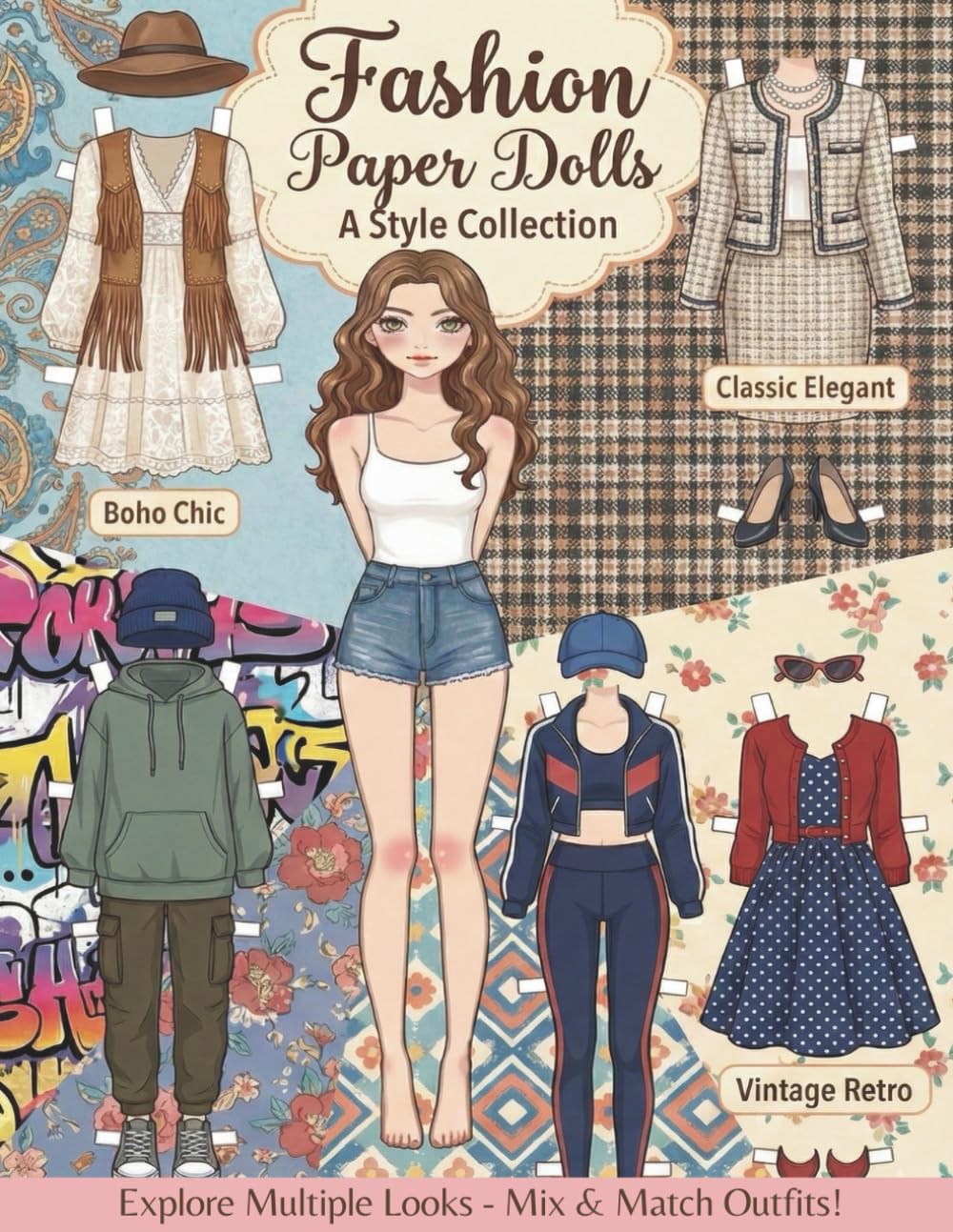 Fashion Paper Dolls: A Style Collection: Cut Out Paper Dolls Book for Girls & Adults - Boho, Vintage & Classic Styles.