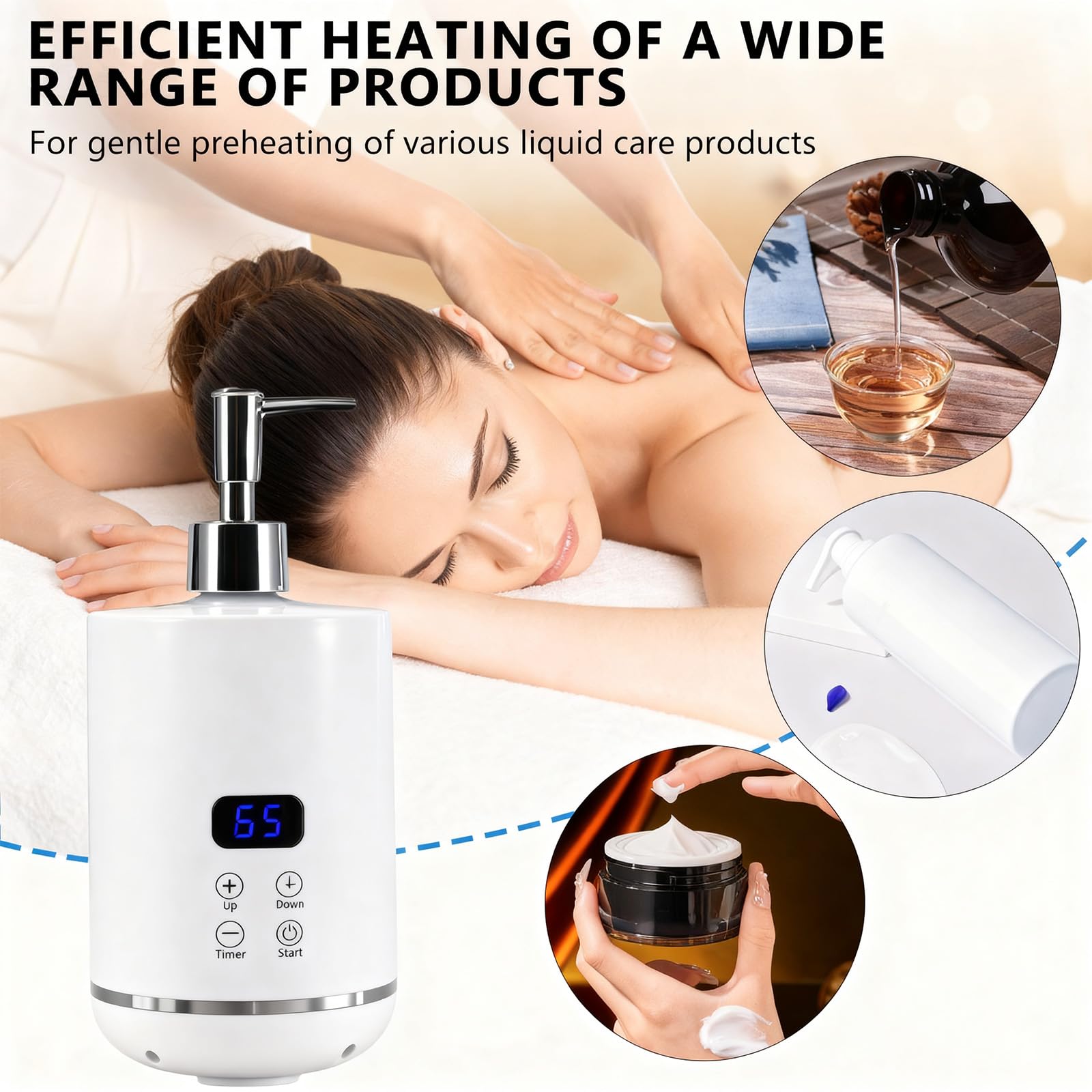 Intelligent Massageöl Wärmer 250ml mit Zwei Ölflaschenspendern und Trichter für Ätherische Öle Lotionen Cremes