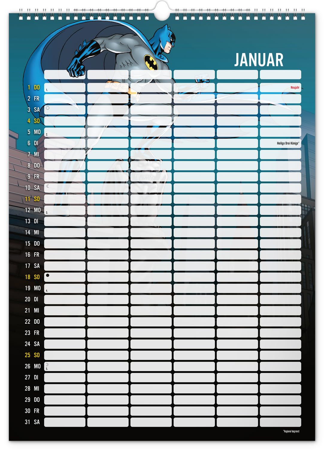 Grote wandplanner 2026, jaar in één oogopslag, blauw
