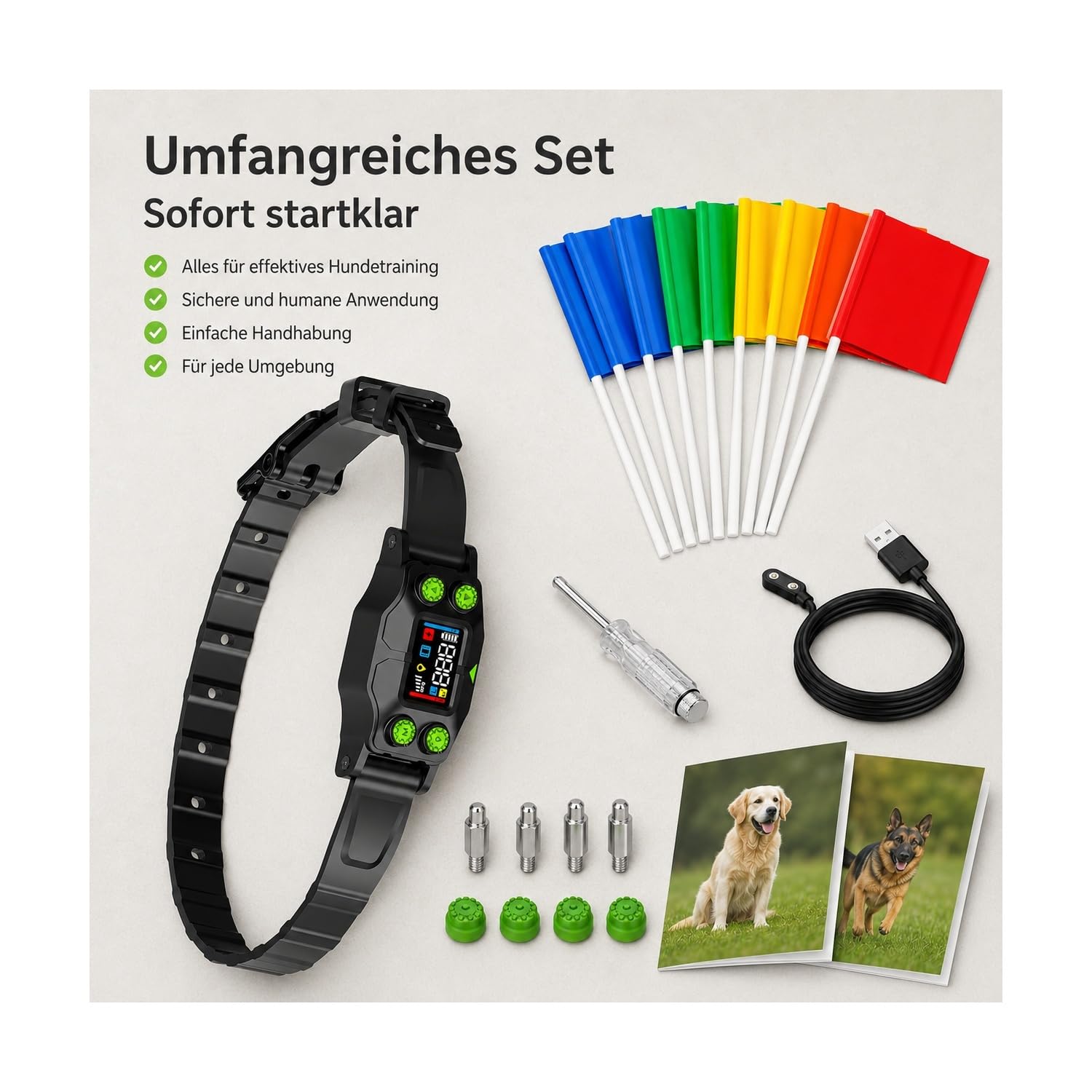 Kabelloses Hundezaunsystem mit GPS – Elektronischer unsichtbarer Hundezaun ohne Kabel, wasserdichtes verstellbares Halsband, Bildschirm, Begrenzungsflaggen und Trainingsanleitung