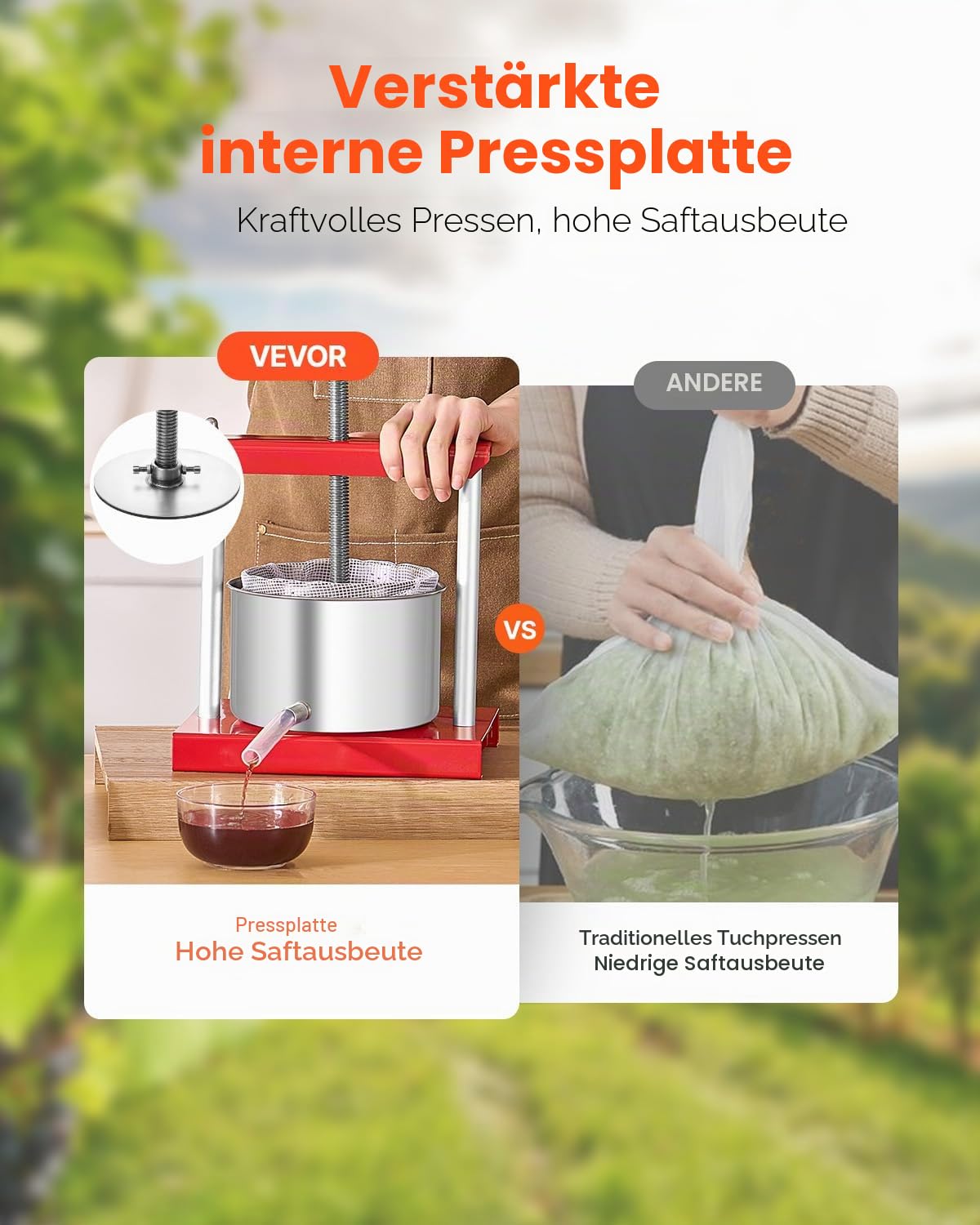 VEVOR Obstweinpresse Apfelpresse 3 L Edelstahlfässer manueller Entsafter Saftpresse T-Griff