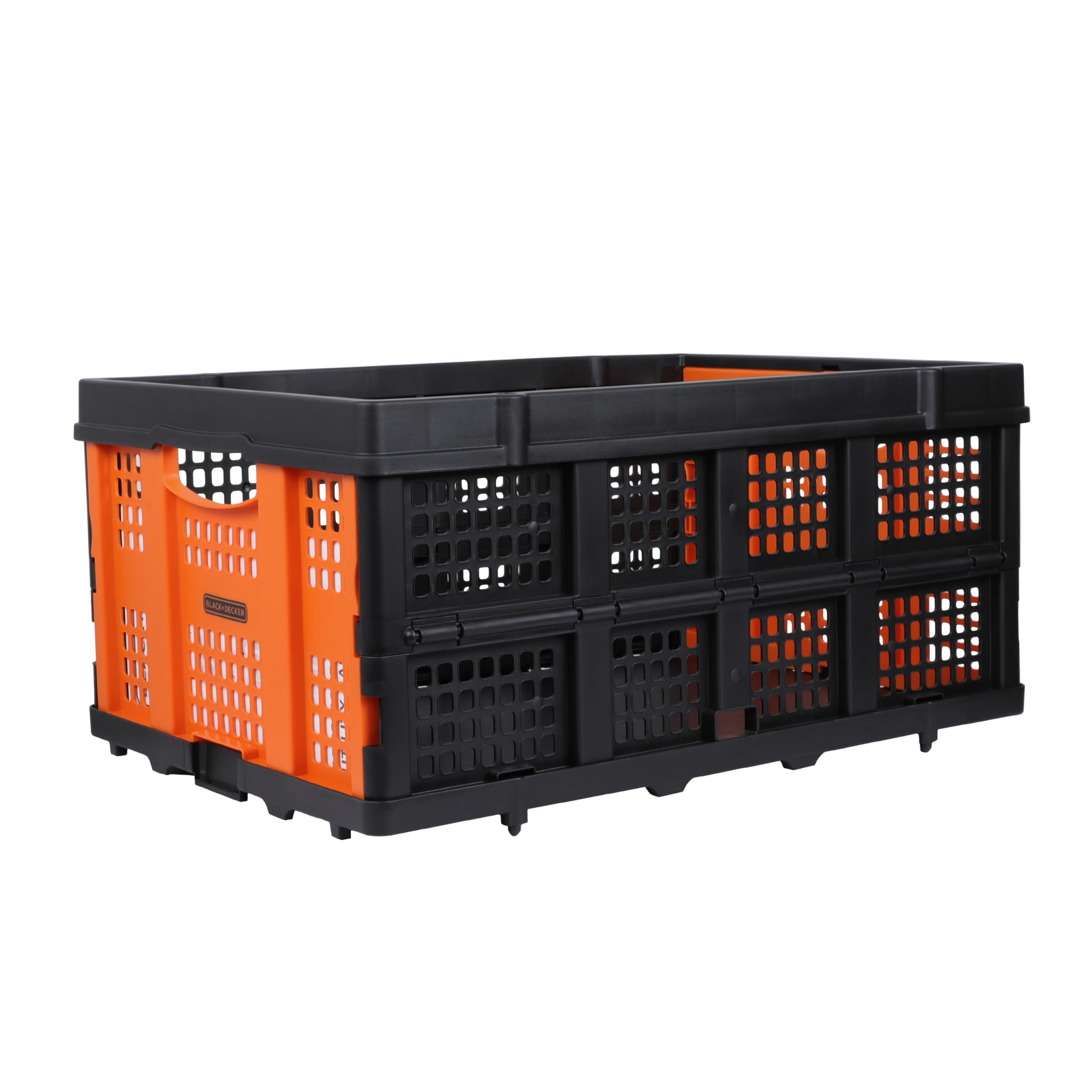 BLACK+DECKER BXWT-H205-SP Plastic Folding Basket, 25kg Load Capacity, Retractable Placement Pins for Stable Double or Triple Stacking, Open Dimn: 57 x 41 x 26.5 cm, Folded Dimn: 57 x 41 x 7.5 cm