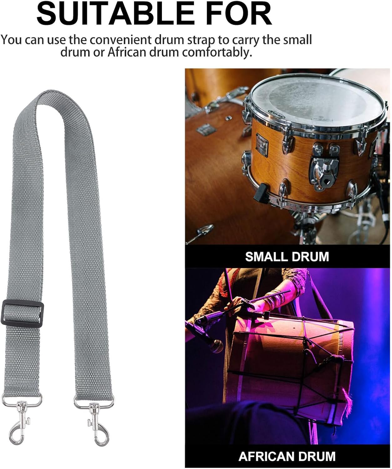 Ipetboom Adjustable Marching Snare Drum Strap Sling with Corrosion-resistant Metal Clasps Nylon Shoulder Belt for Men and Women Secure Fit Musical Instrument Accessory