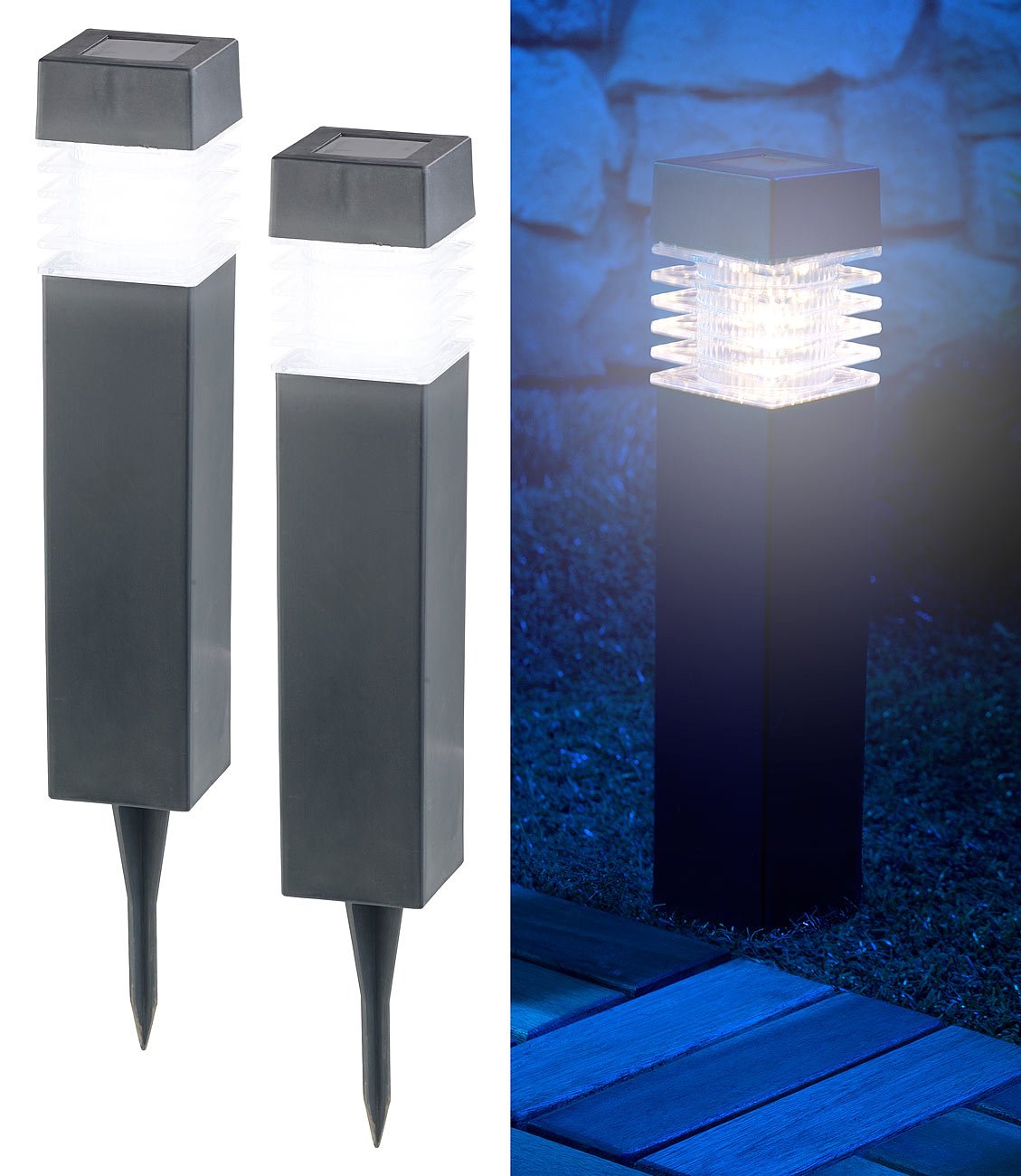 Lunartec Solarleuchte Garten: 6er-Set Moderne Solar-LED-Wegeleuchten mit Dämmerungs-Sensor (Gartenleuchten Solar, Solarleuchten-Set, Lampe)