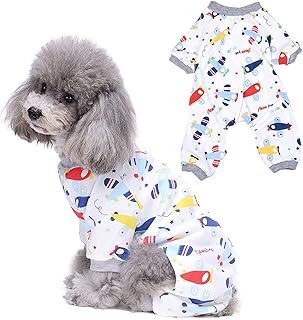 Zunea Small Dog Pajamas Puppy Girl Boy Pjs Jumpsuit Soft Cotton Pet Cat Pyjamas Outfits with Legs Cute Cartoon Airplane Printed Chihuahua Sleeping Overalls Clothes Doggie Rompers Apparel Gray S