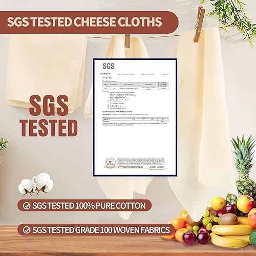 Miniatura 3 de 12 paños de queso reutilizables para colar de 20 x 20 pulgadas, paños de queso de grado 100 con bordes con dobladillo, 100% algodón sin blanquear,