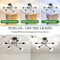 Vista 6 de Lámpara de Araña Moderna Sputnik para Techo, Accesorios de Iluminación de 6 Luces de 22", Metal Industrial de Mediados de Siglo, Montaje Semi Negro