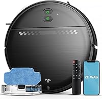 ZC WAS BR151 Robot Vacuum Mop Combo - 2-in-1 Pet Hair Cleaner for Hard Floors, Carpet, App Voice Remote Control, 120Min Battery