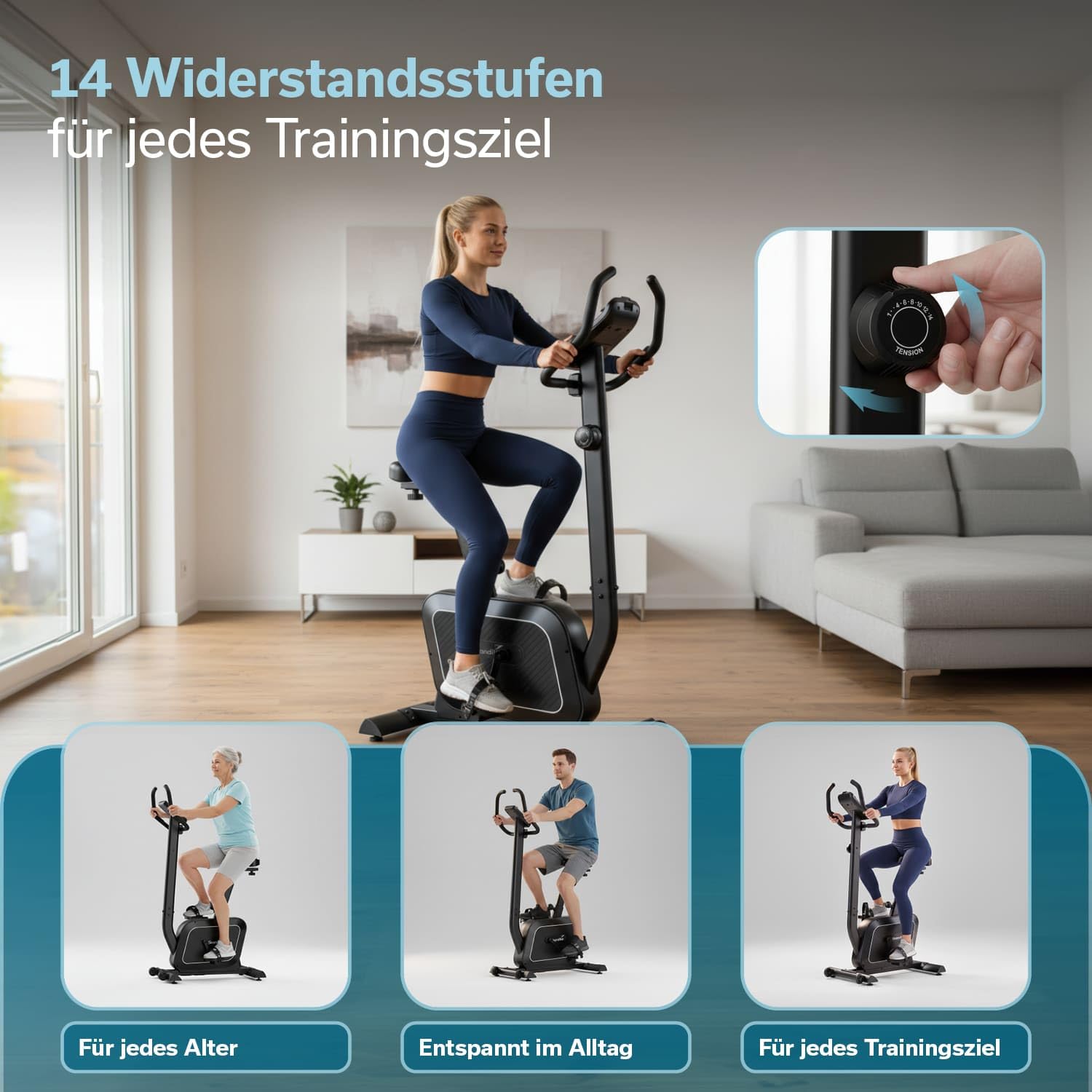 Skandika Cykling P8-HM rower treningowy, 14 poziomów oporu, kompatybilny z aplikacją Kinomap, ręczny czujnik tętna, uchwyt na tablet, rower wewnętrzny do 120 kg