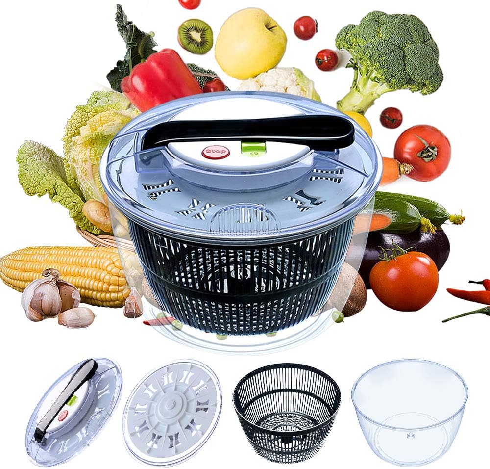 Mrt Pro Salad Spinner Large Multifunction 4.5 Quart Design BPA Free，Manual Good Grips Crank Handle & Locking Fruits and Vegetables Dryer Dry Off & Drain Lettuce Quick Spinner