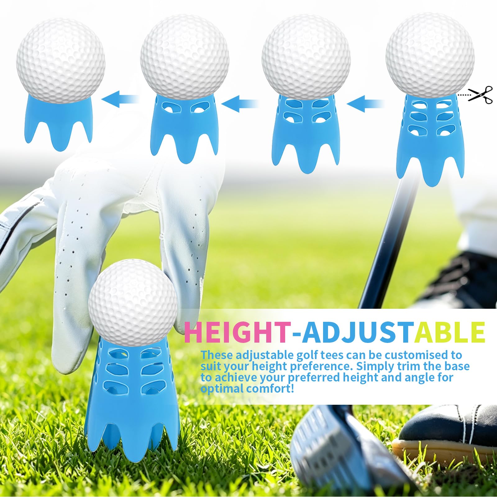 Tees Simulador Golf 27 Piezas, Tees de Golf de Plástico Ajustables en Altura, 2 Tamaños (18 Grandes + 9 Pequeños)