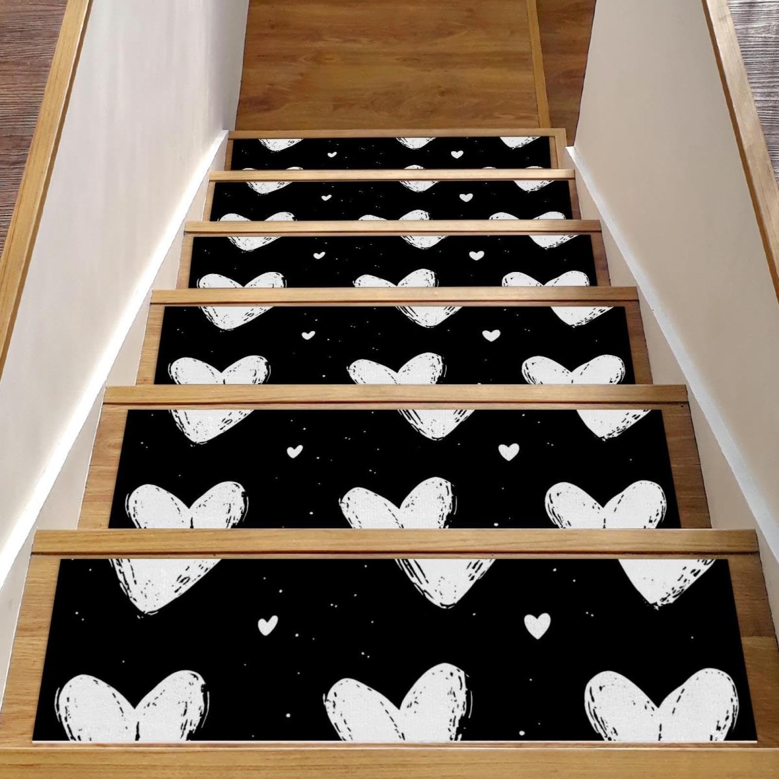 Tapis de marche escalier antidérapant pour maison familiale déco cœurs