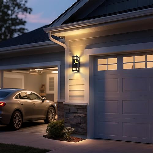 Miniatura 16 de Paquete de 2 lámparas de pared modernas para exteriores, del atardecer al amanecer, impermeables, color negro mate, luces LED de 2700 K