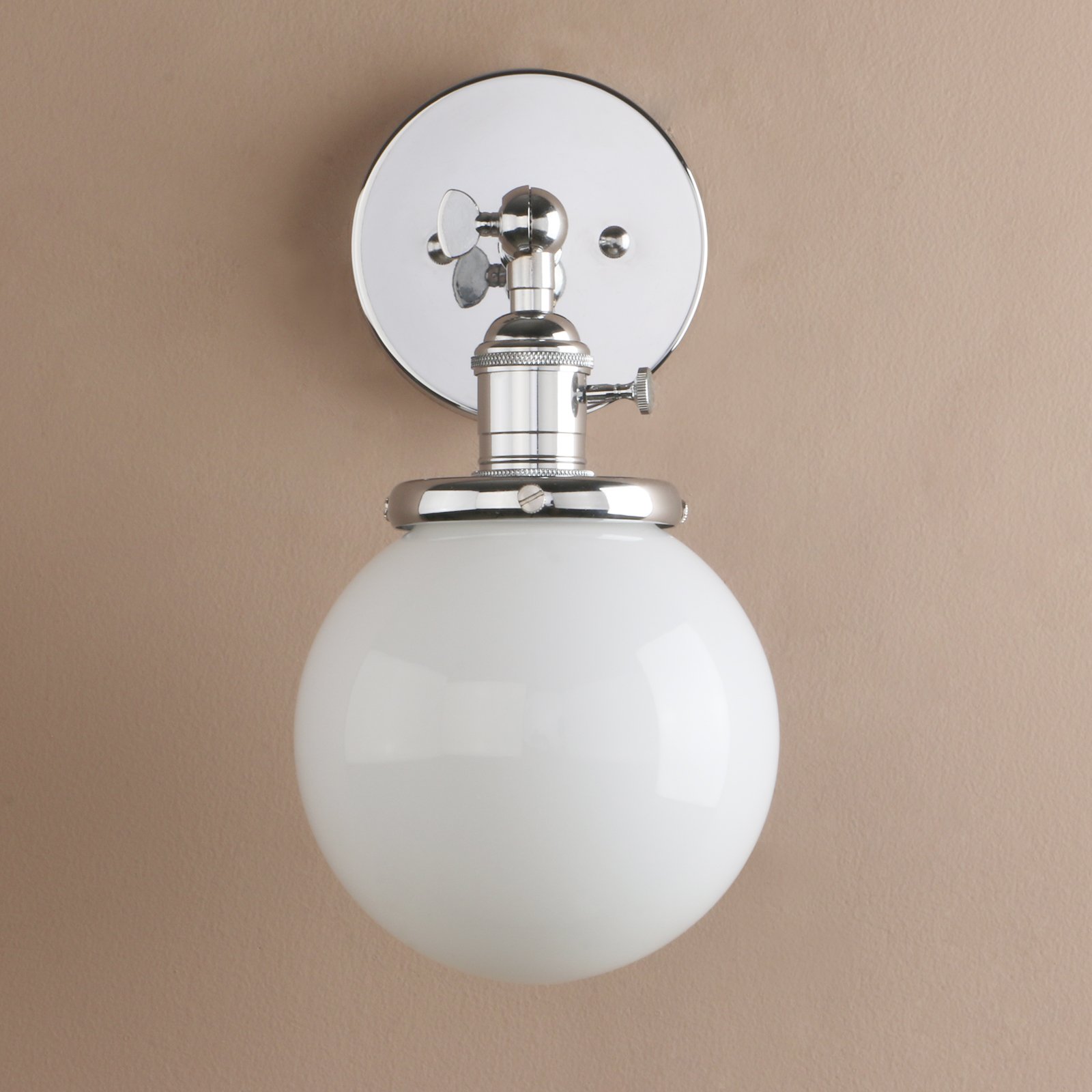 Pathson Réglable Applique Blanc de Lait Boule Verre Abat-jour Lampe Rétro Industrial Applique Murale Rétro Eclairage Chrome