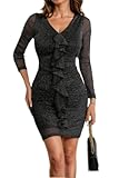 Metallic Ruffled V-Neck Long Sleeve Mini Dress