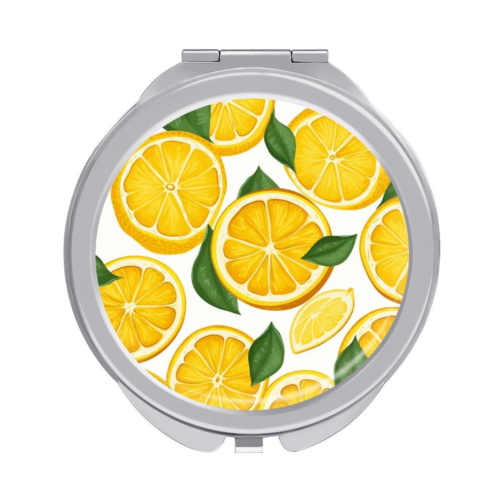JTREHY Lemon Fruit Pattern Makeup Mirror Silver Mirror Surface Folding Makeups Mirrors Lightweight Durable Looking Glass for Suitable Traveling Handbag and Purses