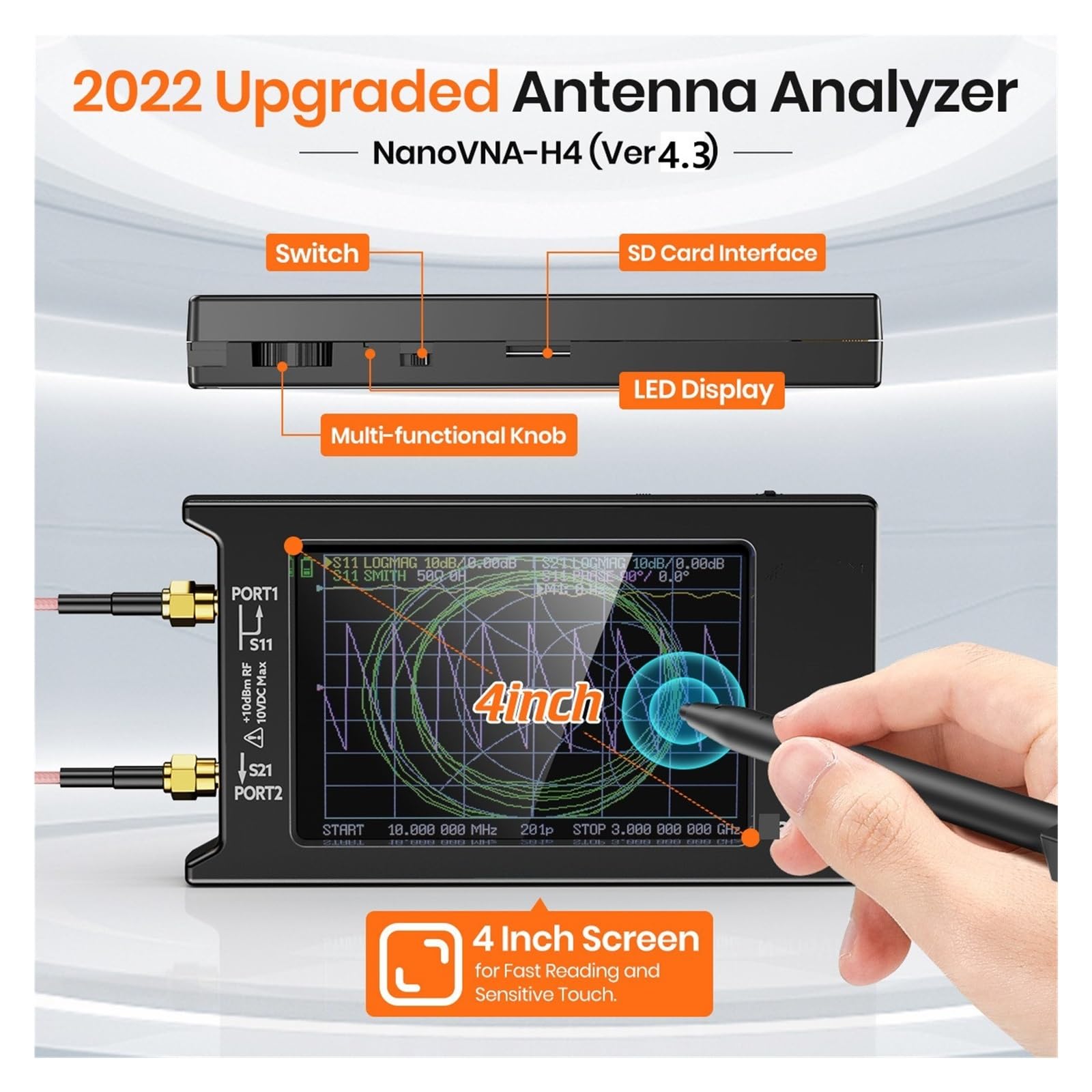 Analizator sieci bezprzewodowej 10k-1,5 GHz NanoVNA-H4 4-calowy wektorowy analizator sieci HF VHF UHF Analizator antenowy V4.3 z gniazdem karty SD Analiza siły sygnału