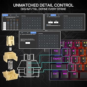 Redragon K617 HE Rapid Trigger Gaming Keyboard, 60% 61 Keys Wired Mechanical Keyboard w/Hyper-Fast Actuation, Dedicated Hall Effect Magnetic Switch, Actuation Point Adjustable, Essential Black