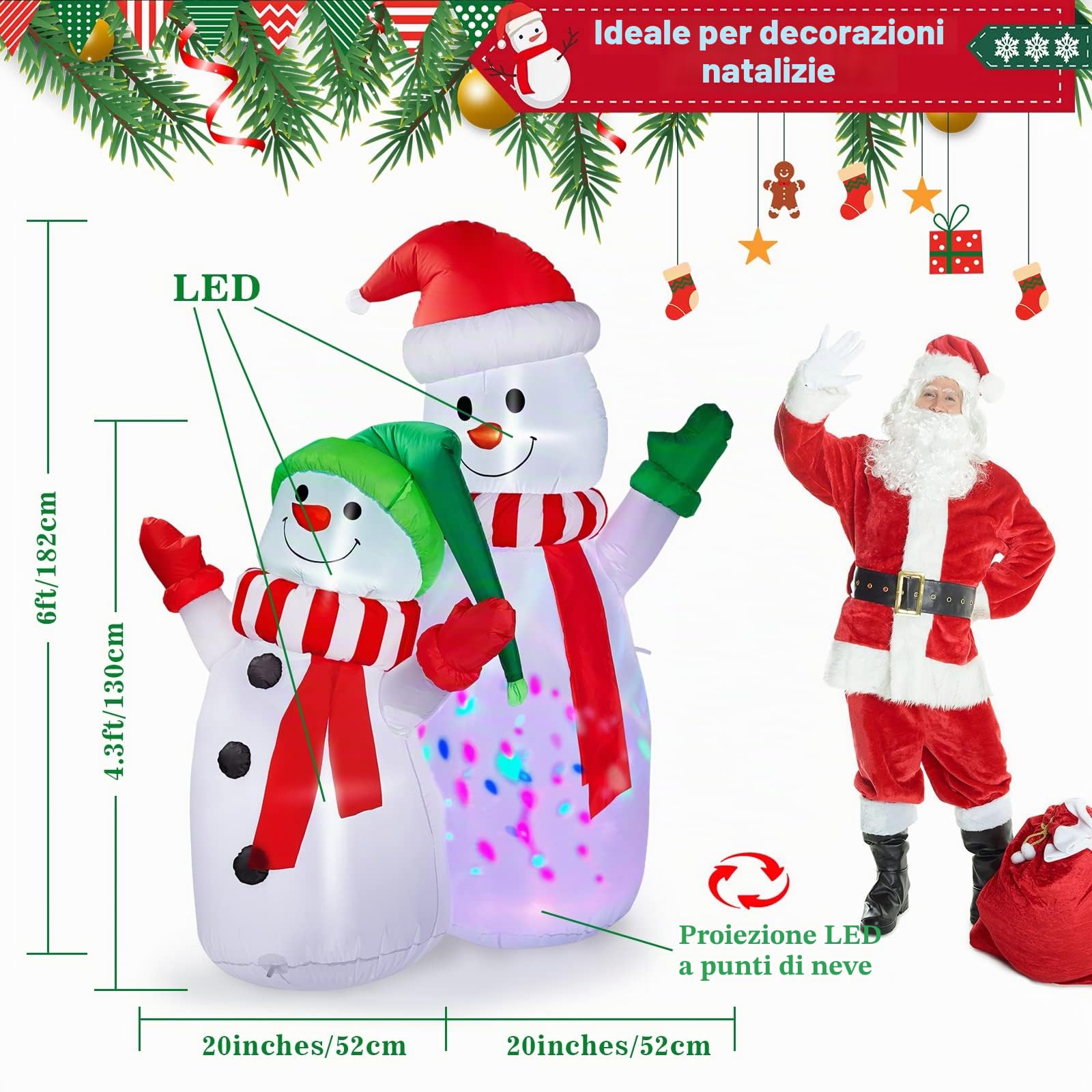 CAMULAND 1.8M Gonfiabile Decorazioni di Natale Gonfiabile Pupazzo di neve con Built-in luci LED, Decorazioni di Natale all'aperto…