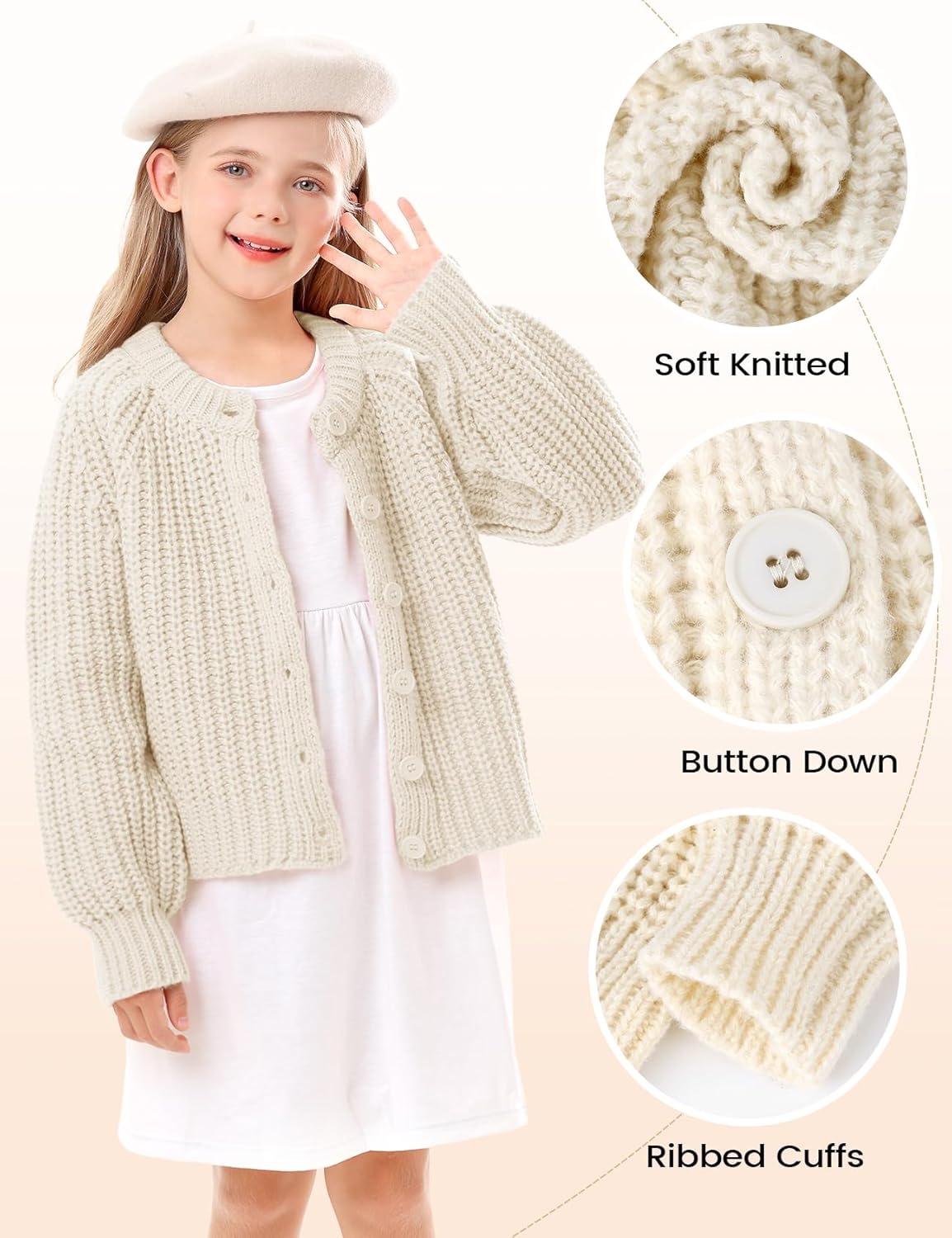 Yimoon Girls Cardigan Button Down Chunky Knit Sweaters Cute Long Sleeve Open Front Cardigan Fall Outerwear - Image 5
