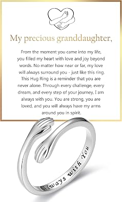 RANKEEF S925 Sterling Silver Hug Ring for Granddaughter Daughter Adjustable Ring for Women Hope Rings for Granddaughter Birthday Christmas for Daughters Tarnish Free Jewelry Gift for Her