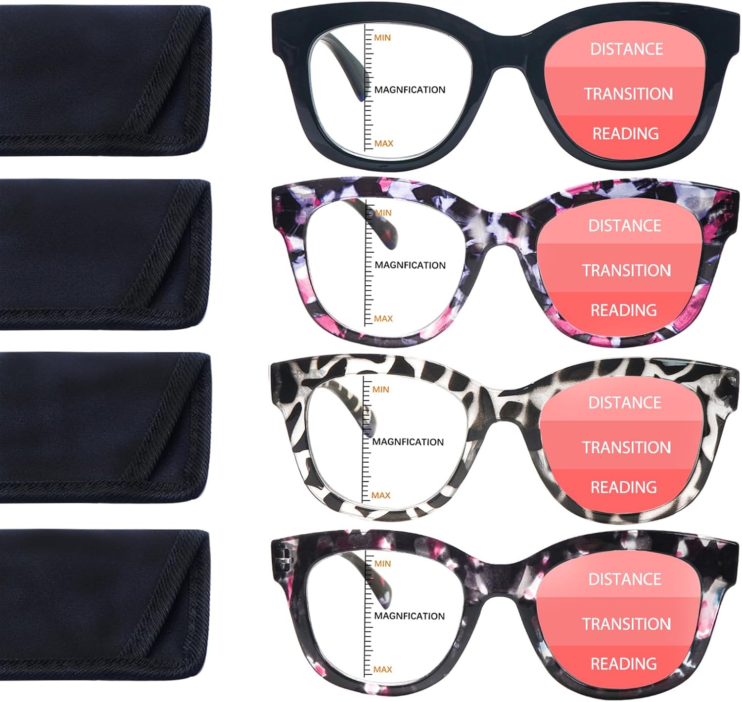 VIDEBLA Progressive Multifocus Reading Glasses for Women Men Blue Light Blocking Spring Hinges No Line Multifocal Readers