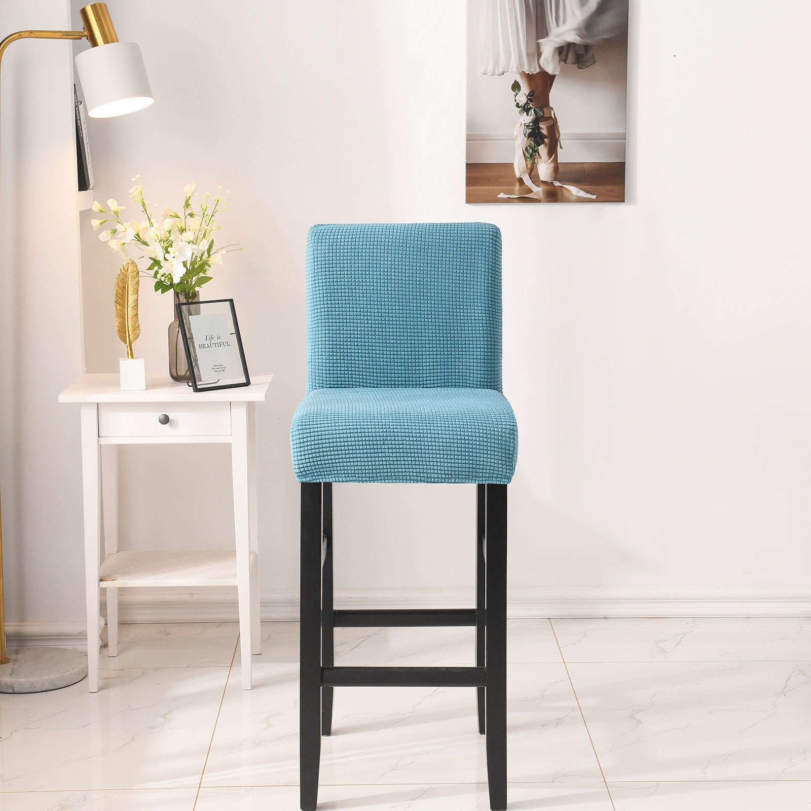 Set di 2 coprisedili elasticizzati per sgabello da bar, in tessuto jacquard, lavabili in lavatrice, per soggiorno, colore: blu