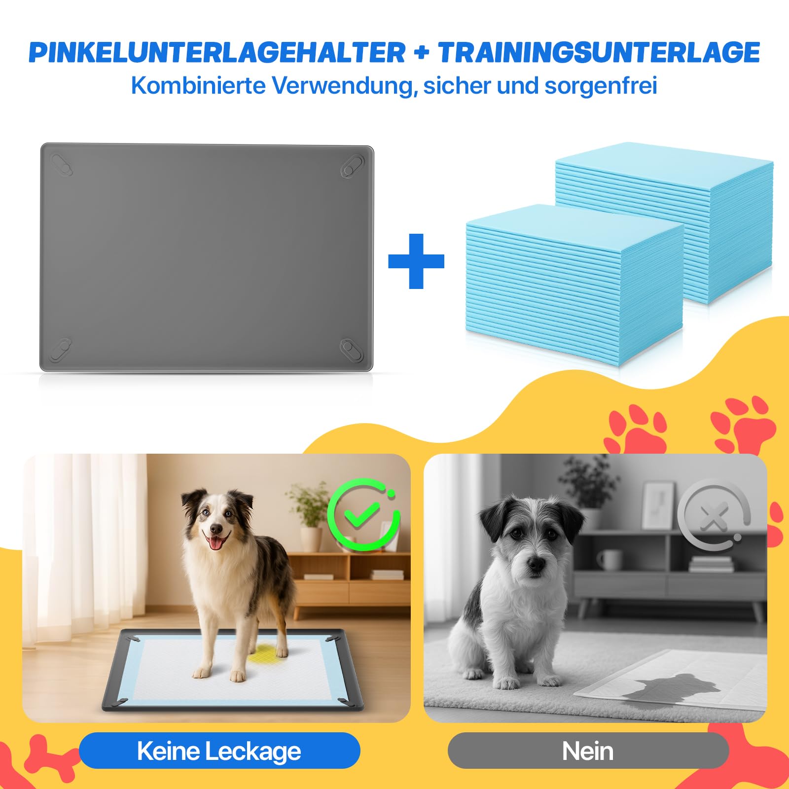 Grandi tappetini PIPI per cani 64 x 92 cm, 40 cuscinetti per allenamento per cani con tappetino in silicone antiscivolo, a 5 strati, ad asciugatura rapida