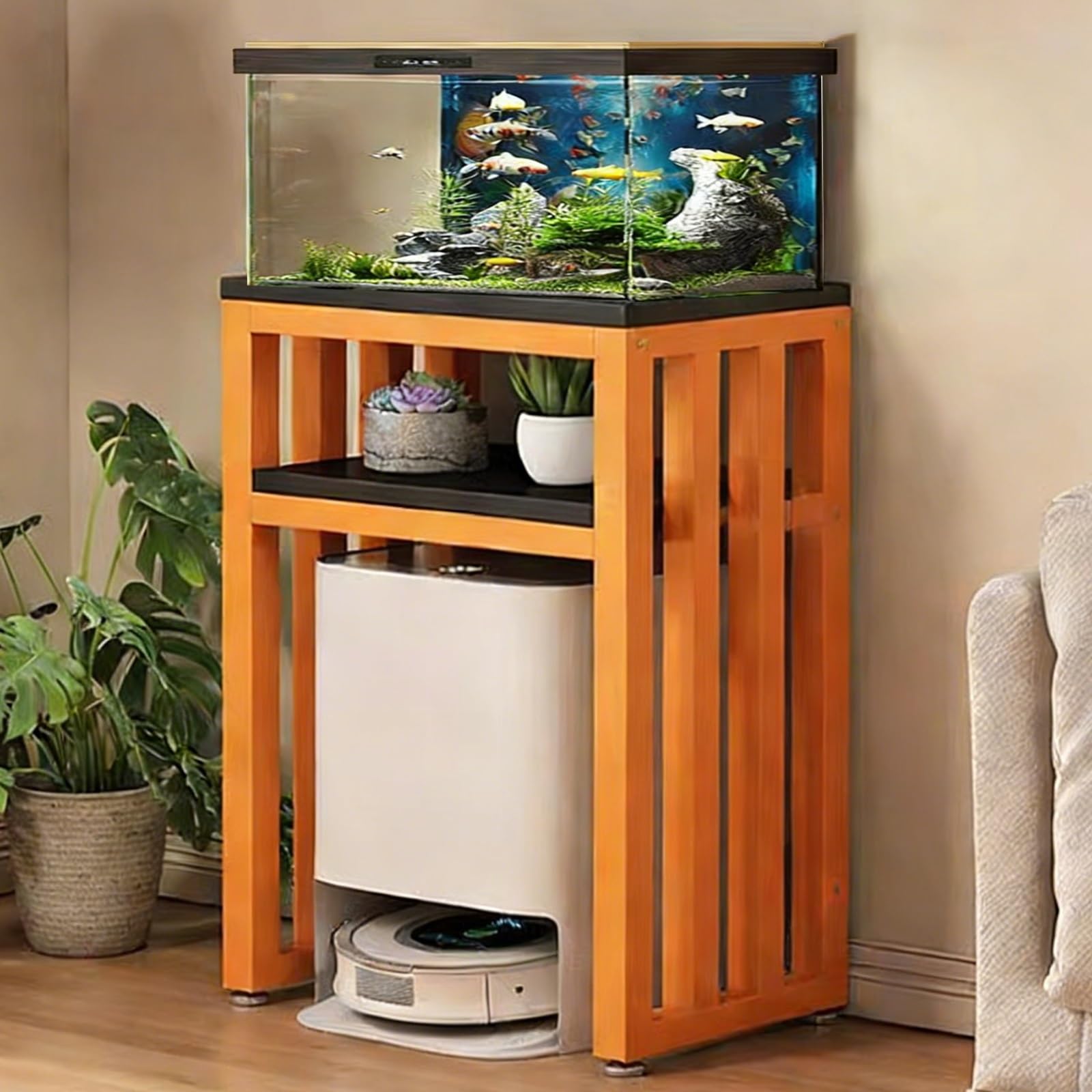 Robot aspirador de doble nivel, estante de entrada Slish para sala de estar y baño, patas de acero resistente, mesa auxiliar (80 x 45 cm)