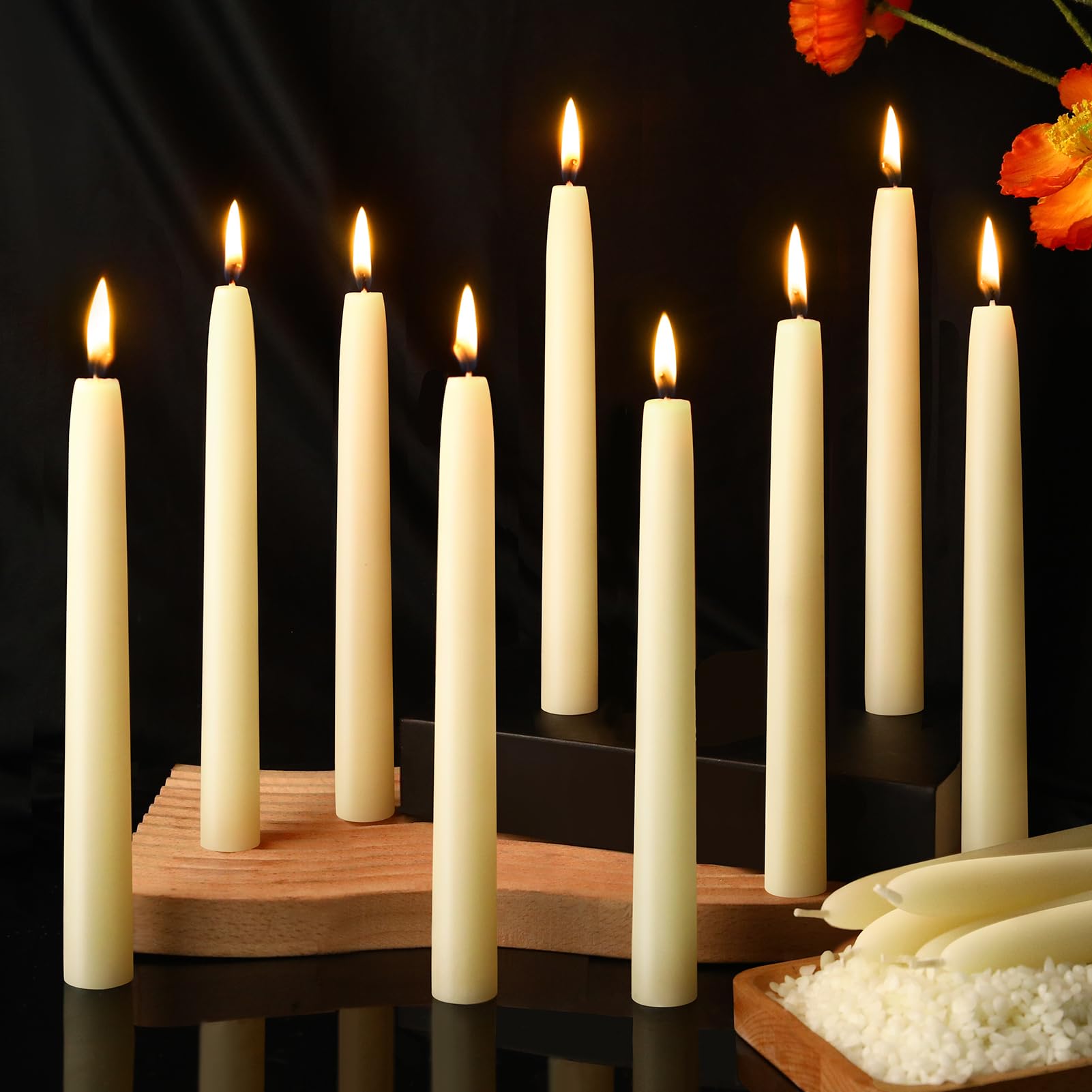 14 Pack Natural Beeswax Taper Candles,8in Smokeless Beeswax Taper Candlesticks,8 Hours Burning 100% Pure Bees Wax Candles White Unscented Taper Candle Sticks for Home