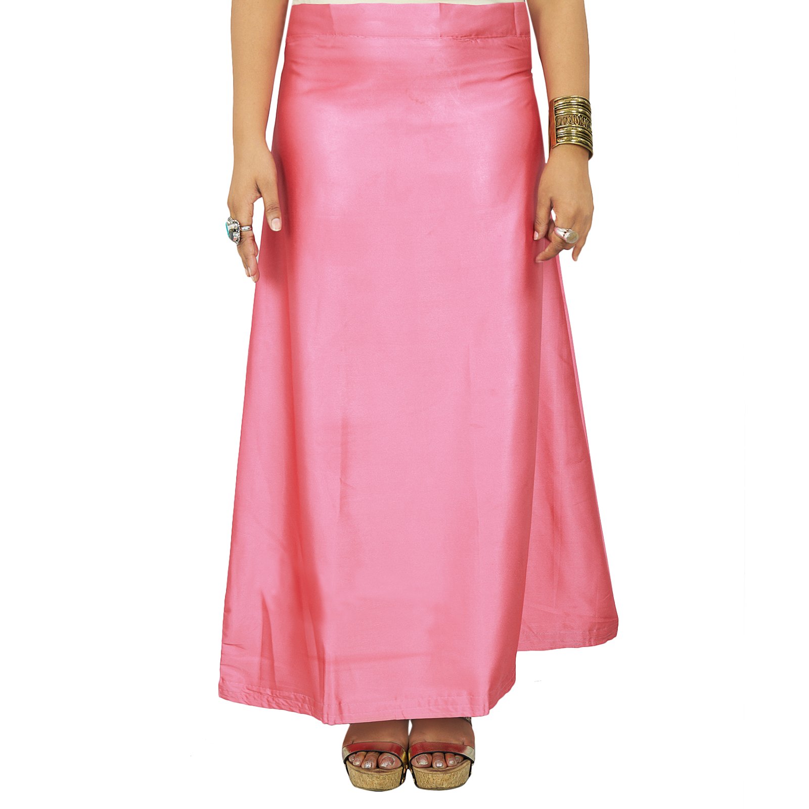 Iba Indianbeautifulart Women's Pink Indian Satin Silk Petticoat Bollywood Solid Inskirt Lining For Sari