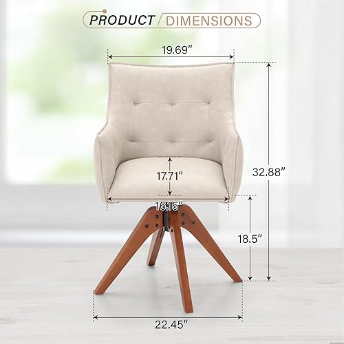 Miniatura 2 de PHI VILLA Juego de 2 sillas giratorias decorativas Silla de escritorio moderna de mediados de siglo con patas de madera para silla de comedor de