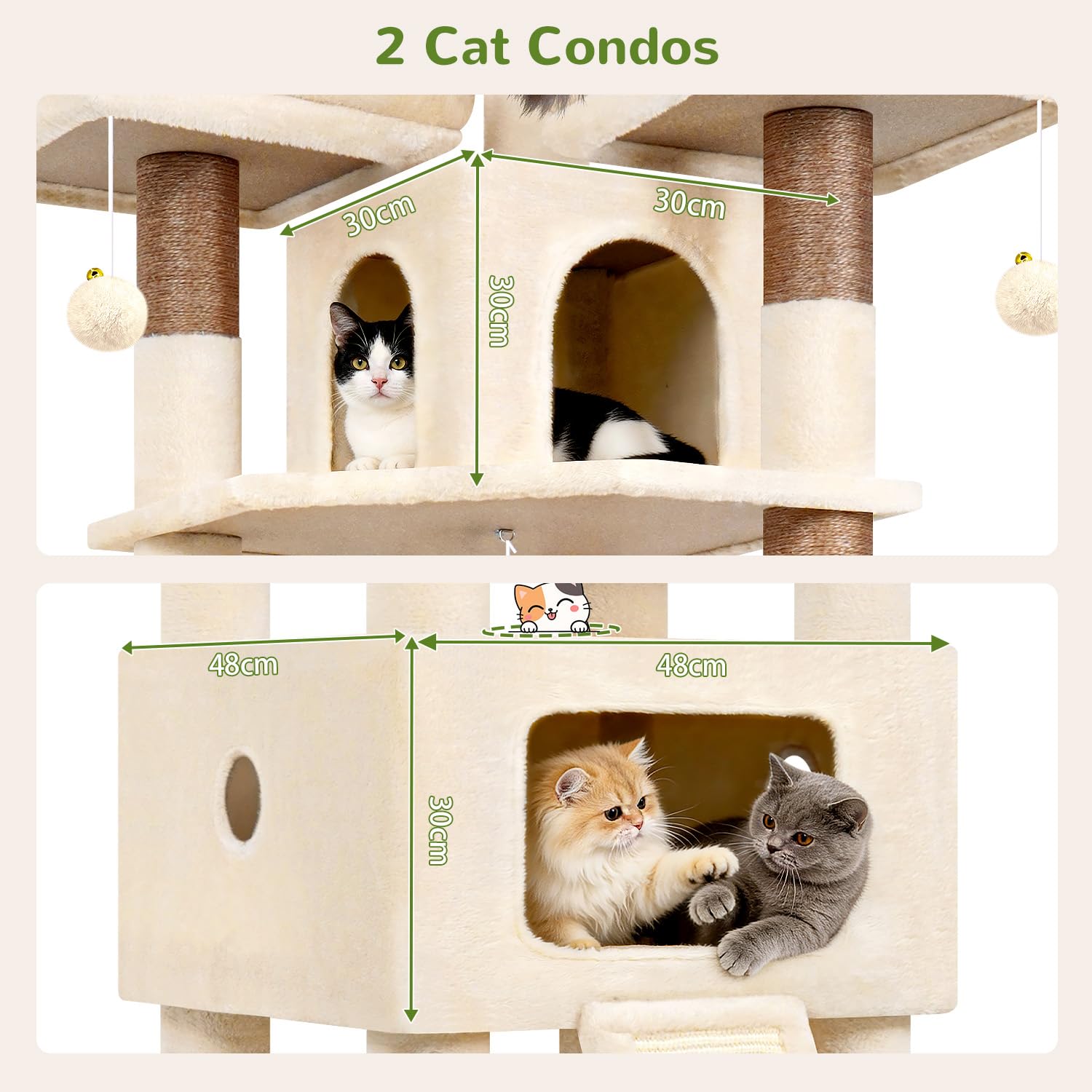 Globlazer Árbol Rascador Beige XXL para Gatos Grande 192 cm con Inmenso Nidos 48*48*30CM, 3 Perchas Acolchadas, Cesta, Tabla Rascar Sisal, Estable Arbol Torre para 3-4 Grande Gatos Jugar (F75, Beige) | Inmerso cuevas, 3 perchas acolchadas, cestas, rampa d